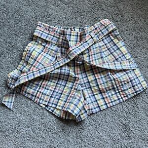 LOFT Gingham Paperbag Belted Shorts Size S